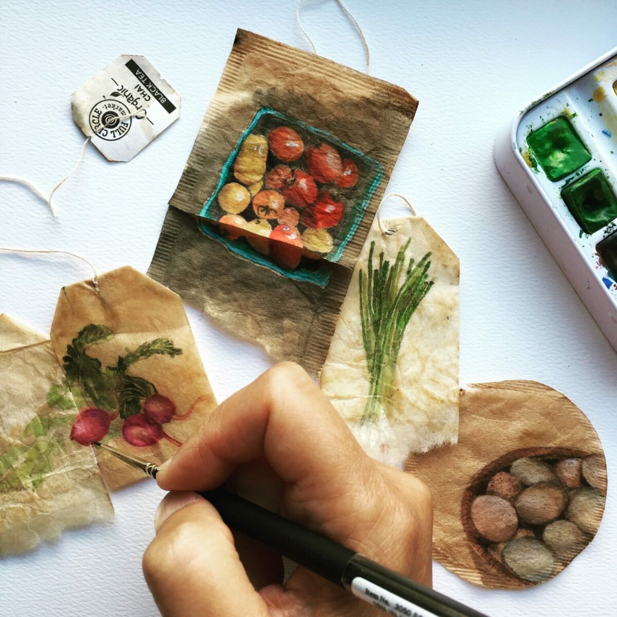 Gorgeous Miniature Watercolors Painted On Used Teabags By Ruby Silvious 11