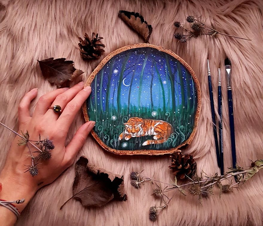 Magical Forest Inspired Paintings On Wood By Anna Aka Forest Design 11