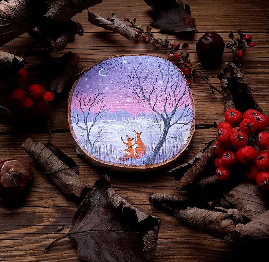 Magical Forest Inspired Paintings On Wood By Anna Aka Forest Design 12