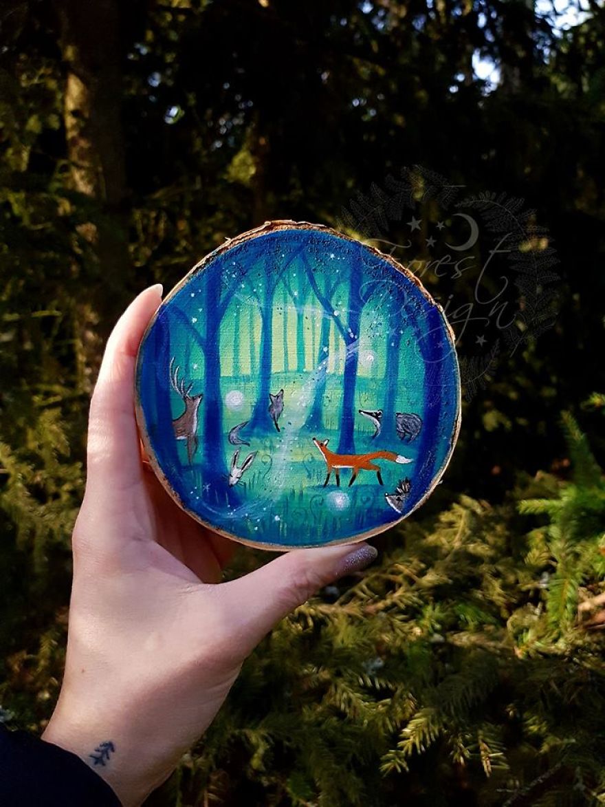 Magical Forest Inspired Paintings On Wood By Anna Aka Forest Design 14