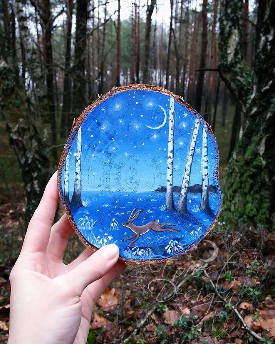 Magical Forest Inspired Paintings On Wood By Anna Aka Forest Design 16