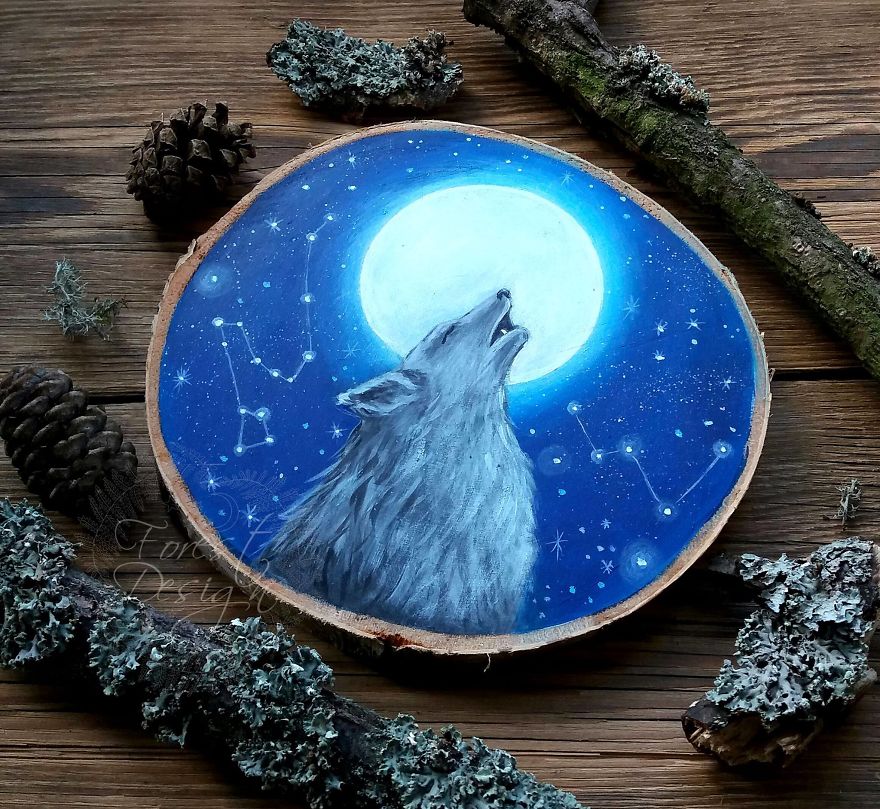 Magical Forest Inspired Paintings On Wood By Anna Aka Forest Design 17