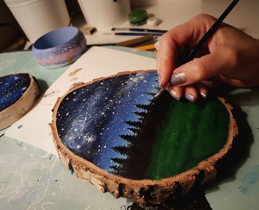 Magical Forest Inspired Paintings On Wood By Anna Aka Forest Design 22
