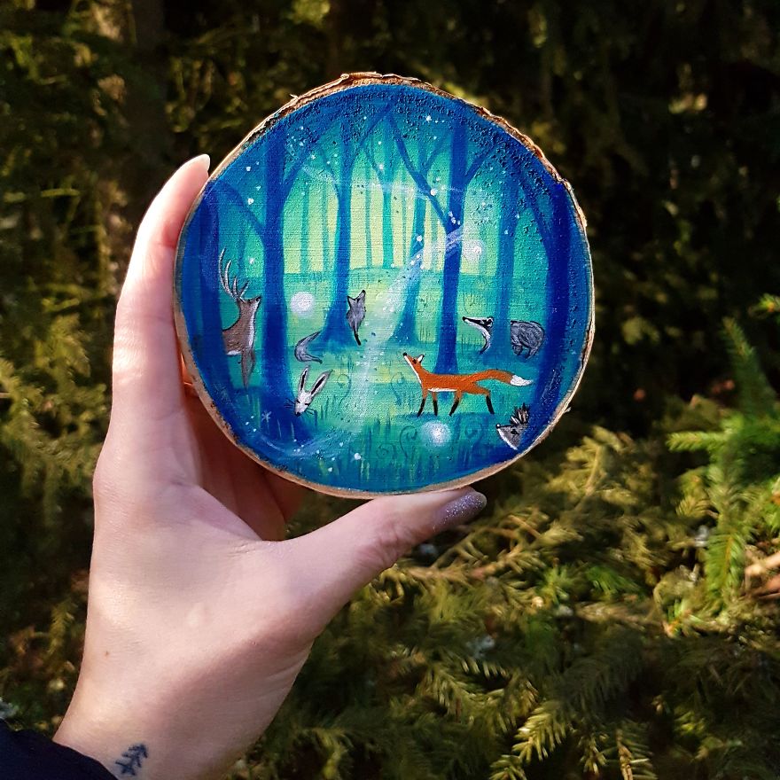 Magical Forest Inspired Paintings On Wood By Anna Aka Forest Design 29