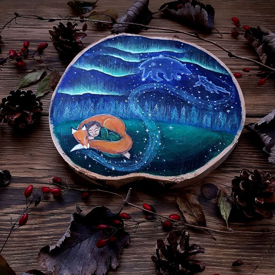 Magical Forest Inspired Paintings On Wood By Anna Aka Forest Design 4