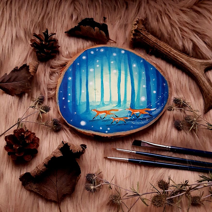 Magical Forest Inspired Paintings On Wood By Anna Aka Forest Design 8