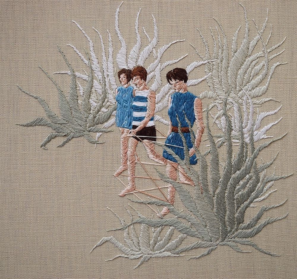 Fascinating Embroidered Scenarios Of Minimalist Landscapes With Introspective People By Michelle Kingdom 3