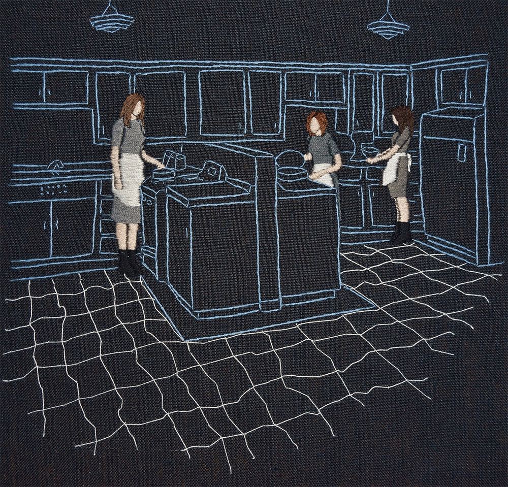 Fascinating Embroidered Scenarios Of Minimalist Landscapes With Introspective People By Michelle Kingdom 4