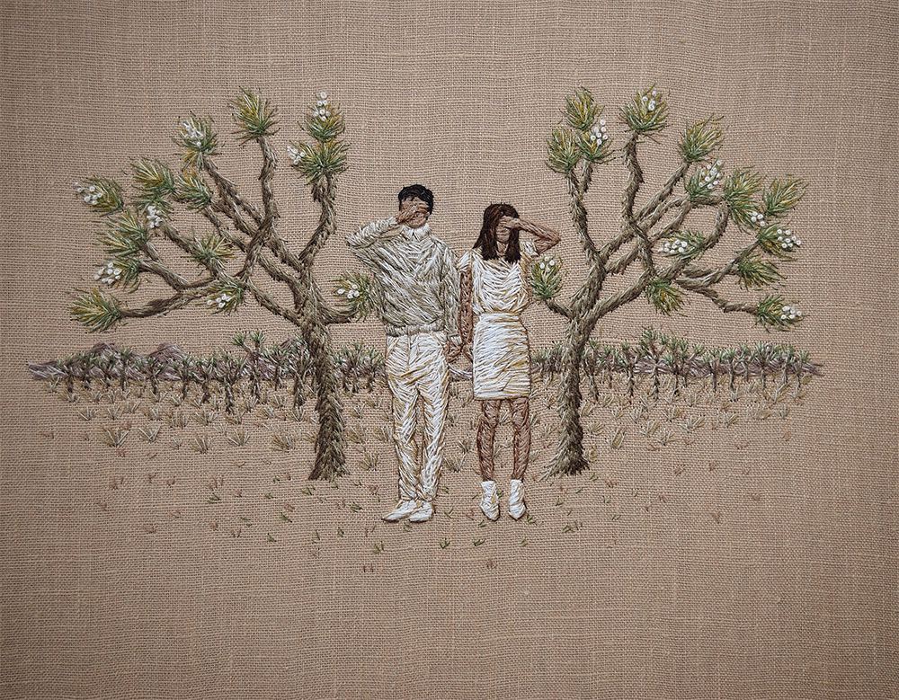 Fascinating Embroidered Scenarios Of Minimalist Landscapes With Introspective People By Michelle Kingdom 7