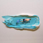 Miniature figures skiing and swimming through thick paint blobs by Golsa Golchini