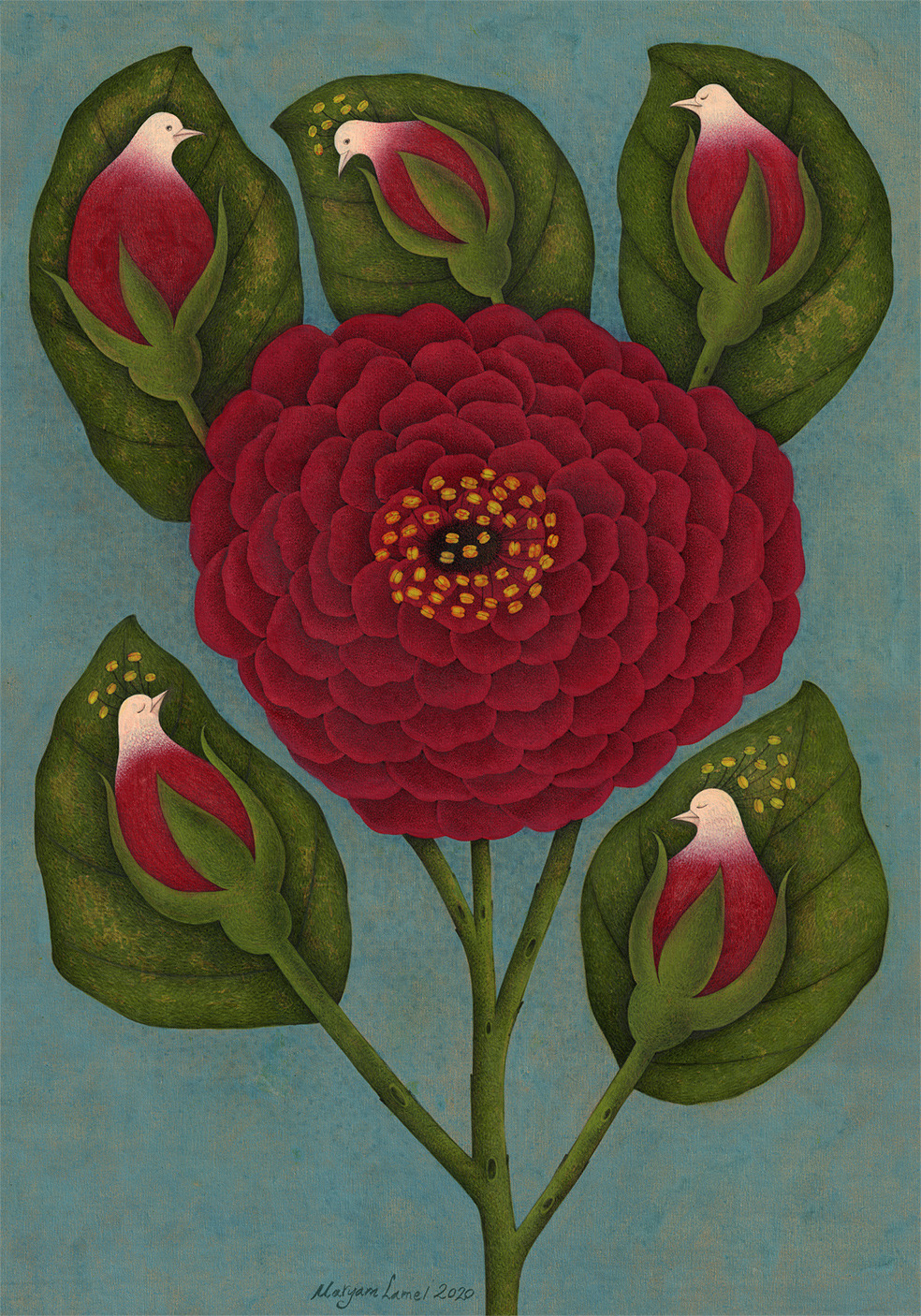 Beautiful And Delicate Paintings Of Flowers And Birds By Maryam Lamei Harvani 4