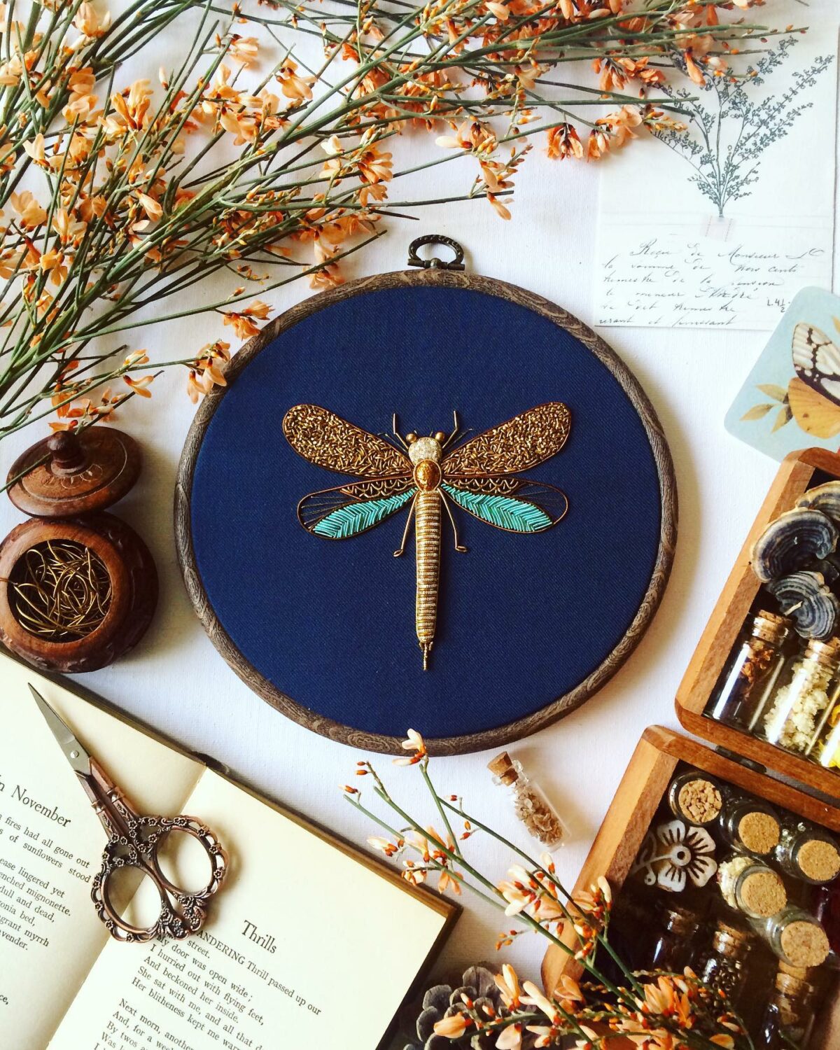 Beautiful Bird And Insect Embroideries Decorated With Metallic Beads By Humayrah Bint Altaf 12