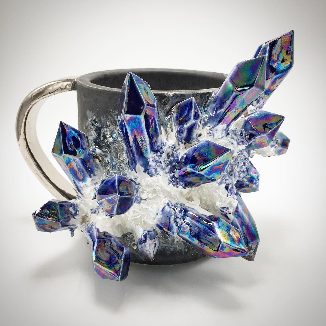 Lush Ceramic Vessels Decorated With Colorful Crystals By Collin Lynch 1
