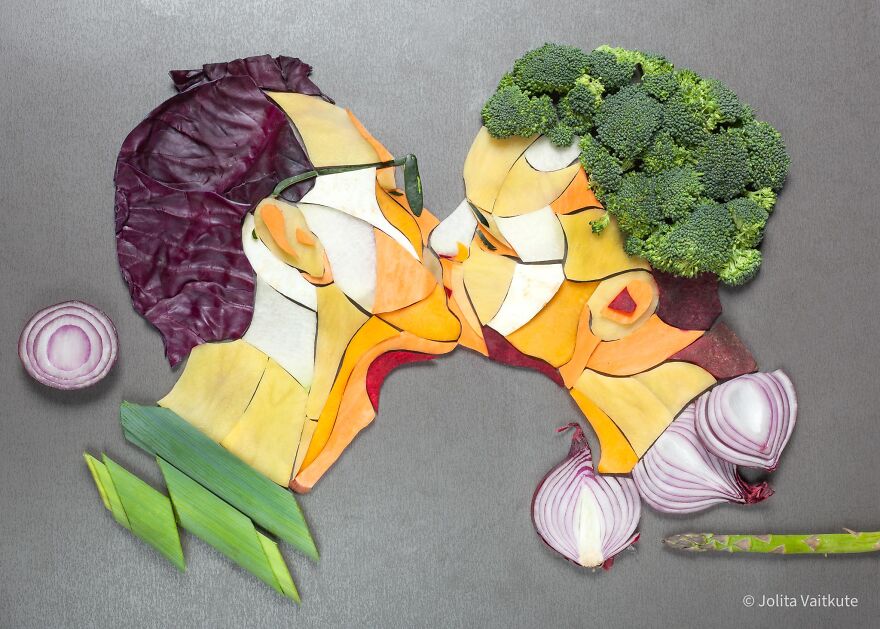 Vegetable Portraits Of Couples Kissing By Jolita Vaitkute 2