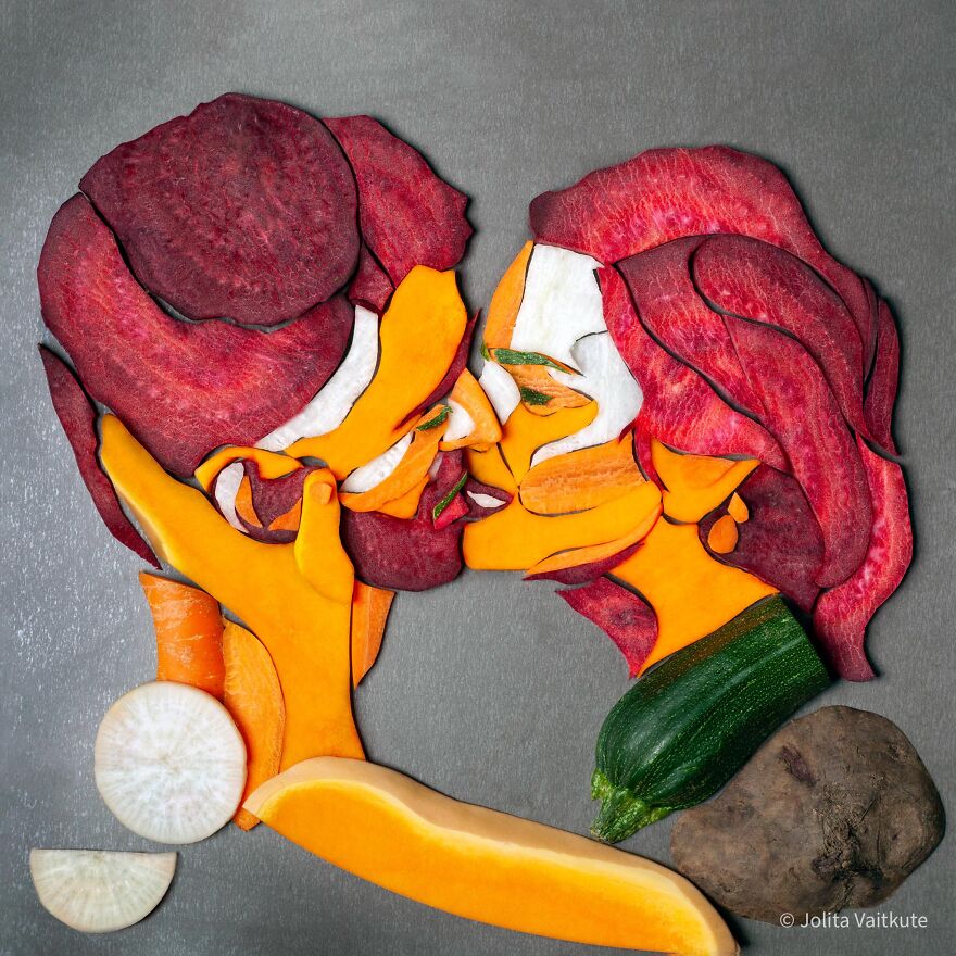 Vegetable Portraits Of Couples Kissing By Jolita Vaitkute 4