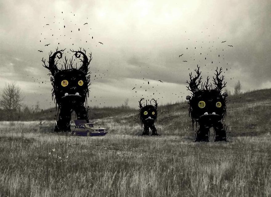 Inked Photography Somber Pictures Populated With Cute And Creepy Creatures By Mark Gagne (29)