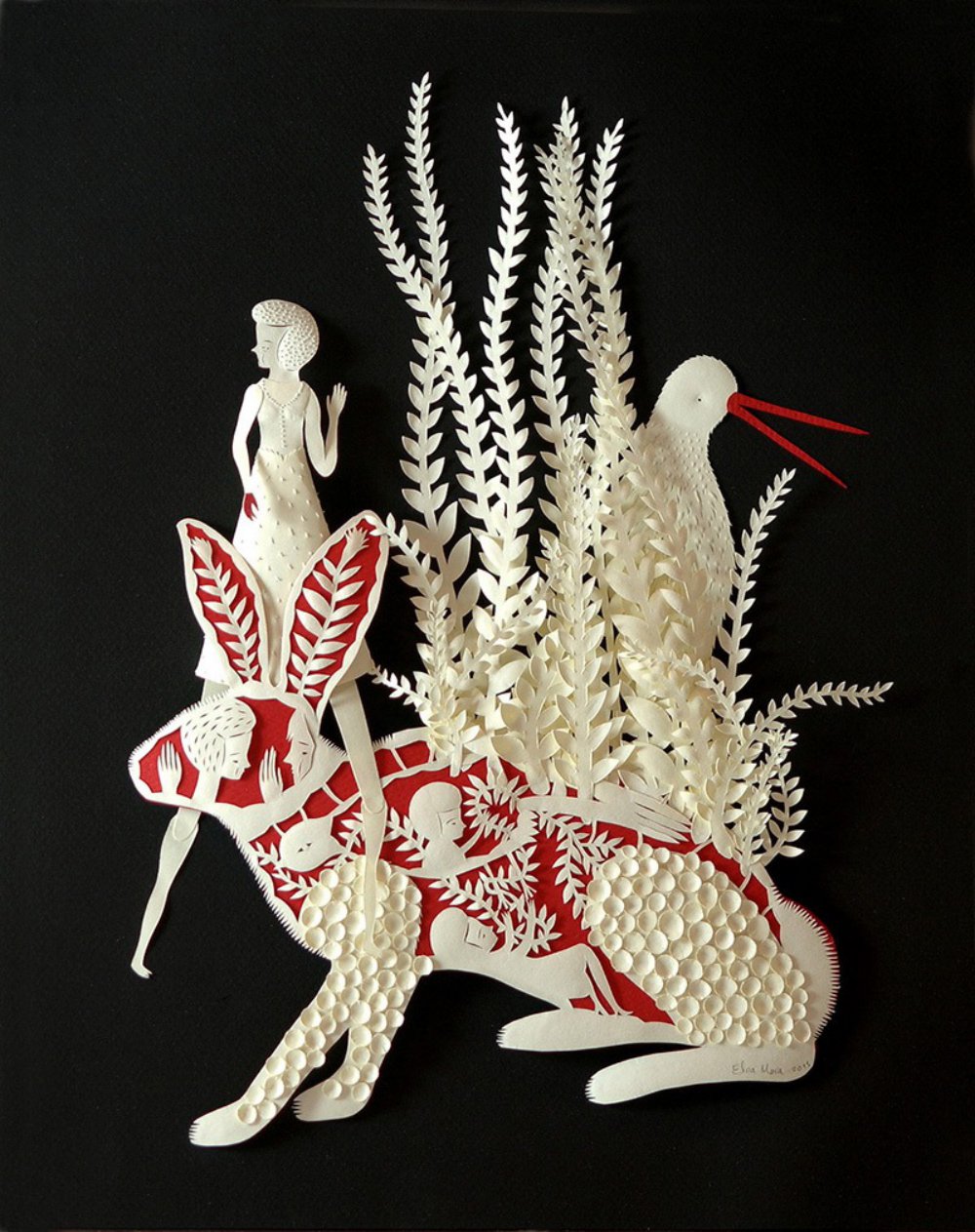 Intricate paper art pieces by Elsa Mora