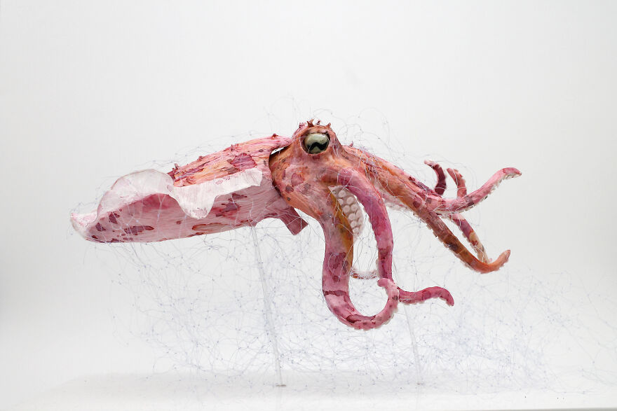 Ocean Pollution Realistic Paper Sculptures Of Animals Threatened By Pollution By Tina Kraus (5)
