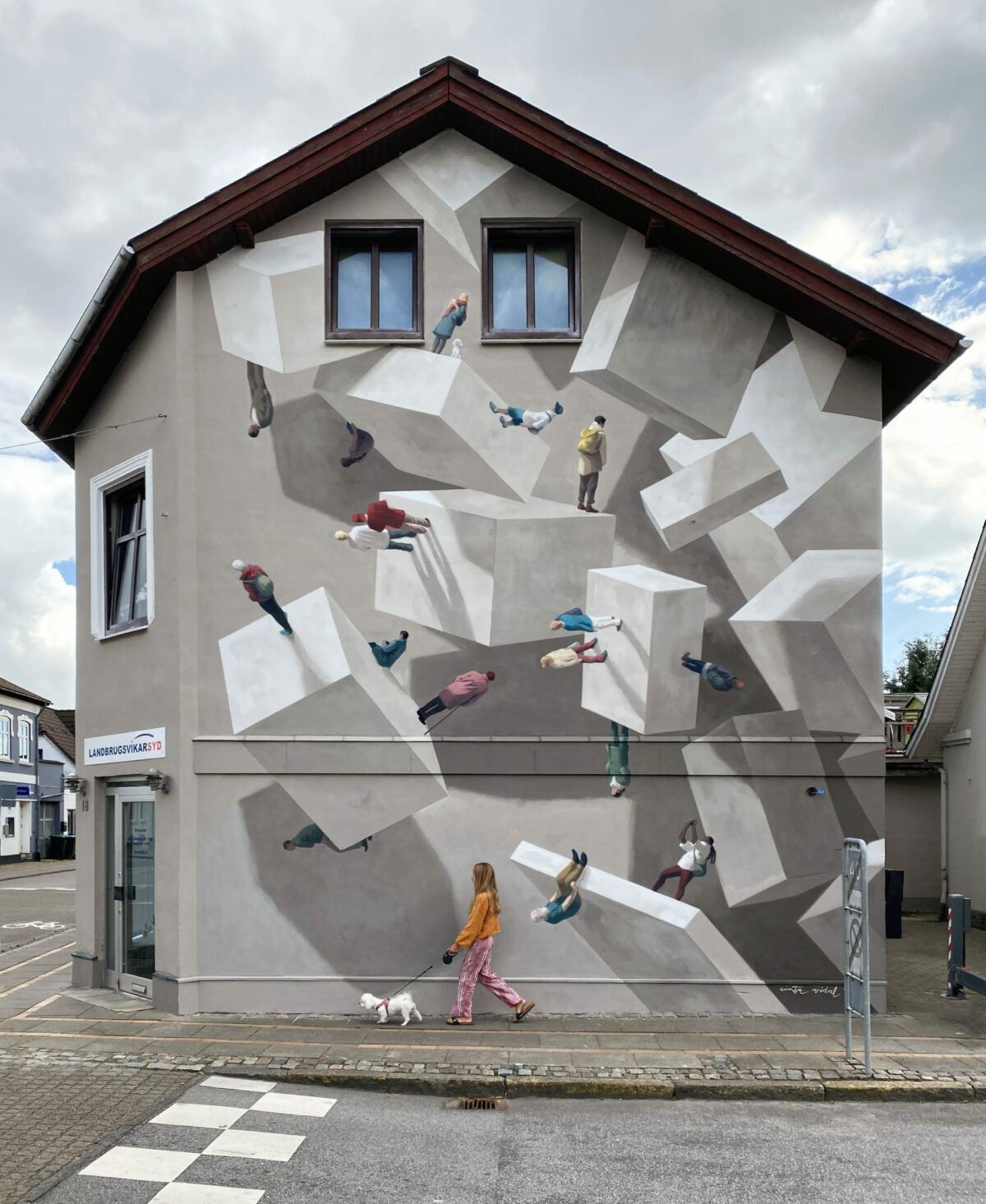 Surreal murals of floating objects and distorted architectural structures by Cinta Vidal