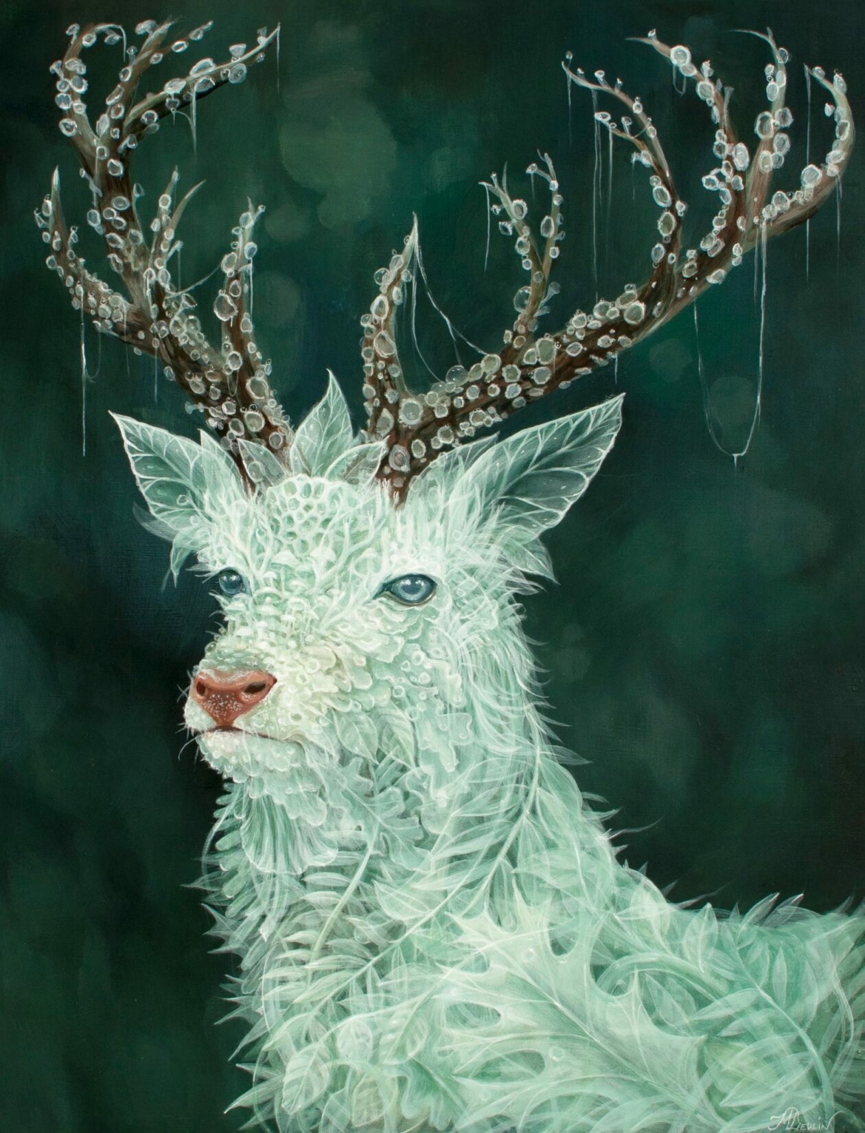 Surrealistic portrait paintings of animals composed of translucent Botanics by Molly Devlin