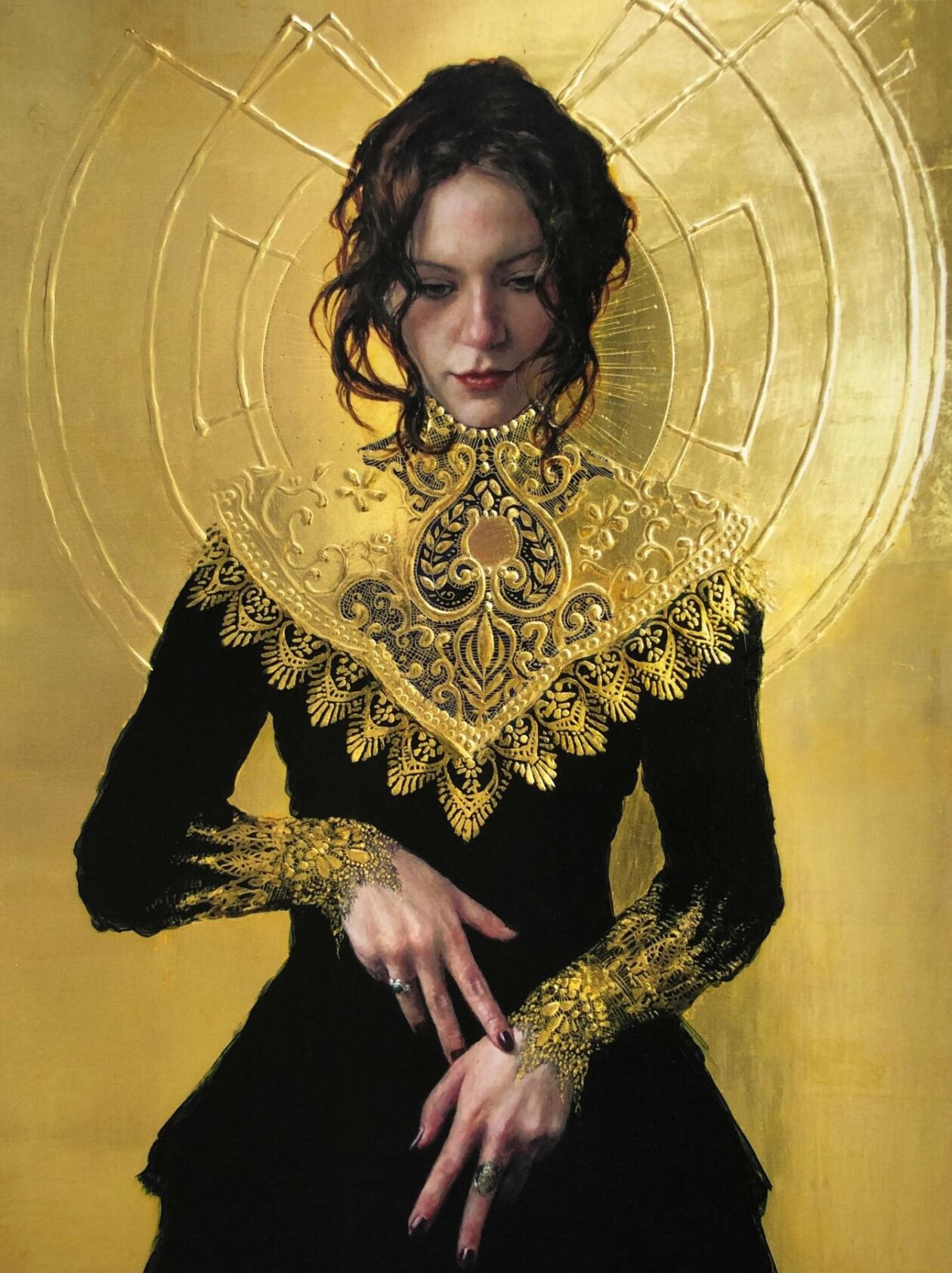 Realistic Figurative Paintings With Gold Ornaments By Stephanie Rew (16)