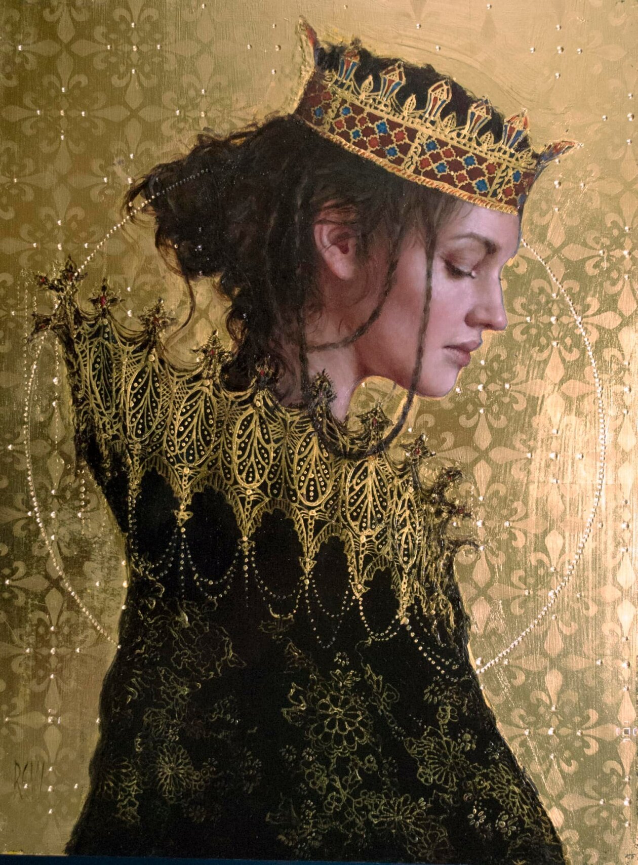 Realistic Figurative Paintings With Gold Ornaments By Stephanie Rew (21)