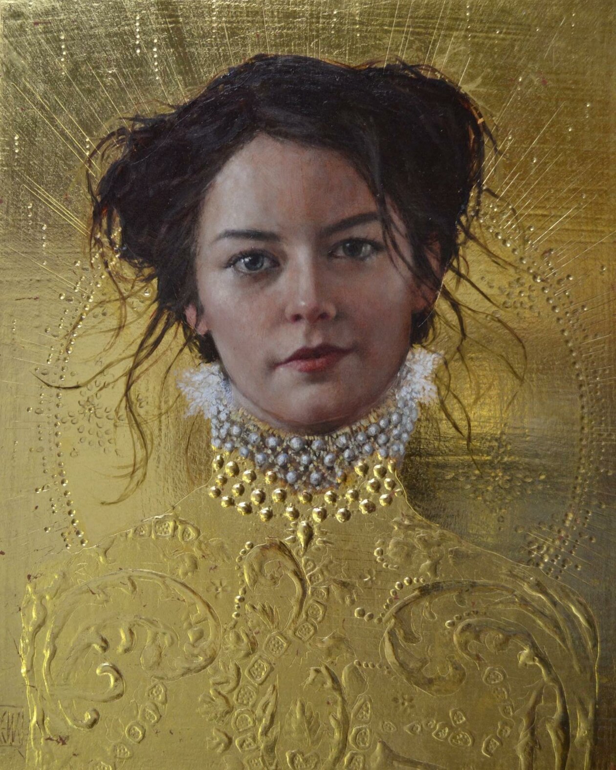Realistic Figurative Paintings With Gold Ornaments By Stephanie Rew (1)