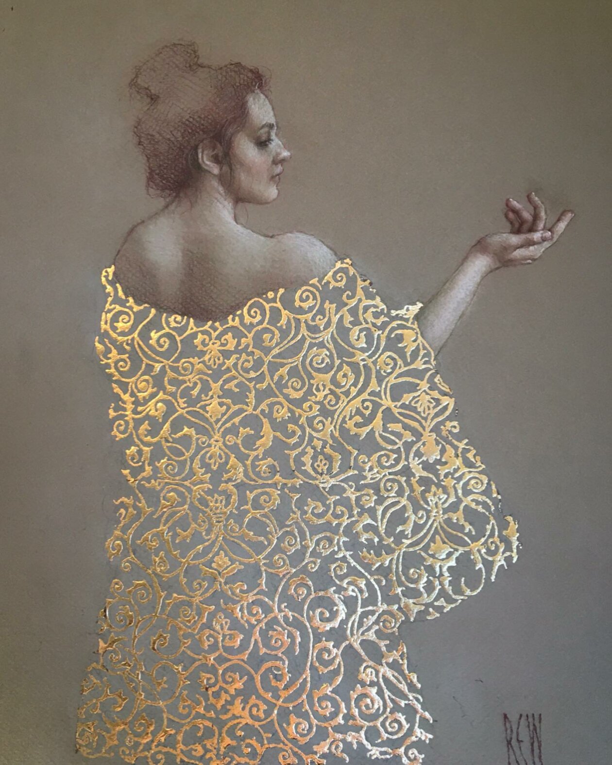Realistic Figurative Paintings With Gold Ornaments By Stephanie Rew (7)