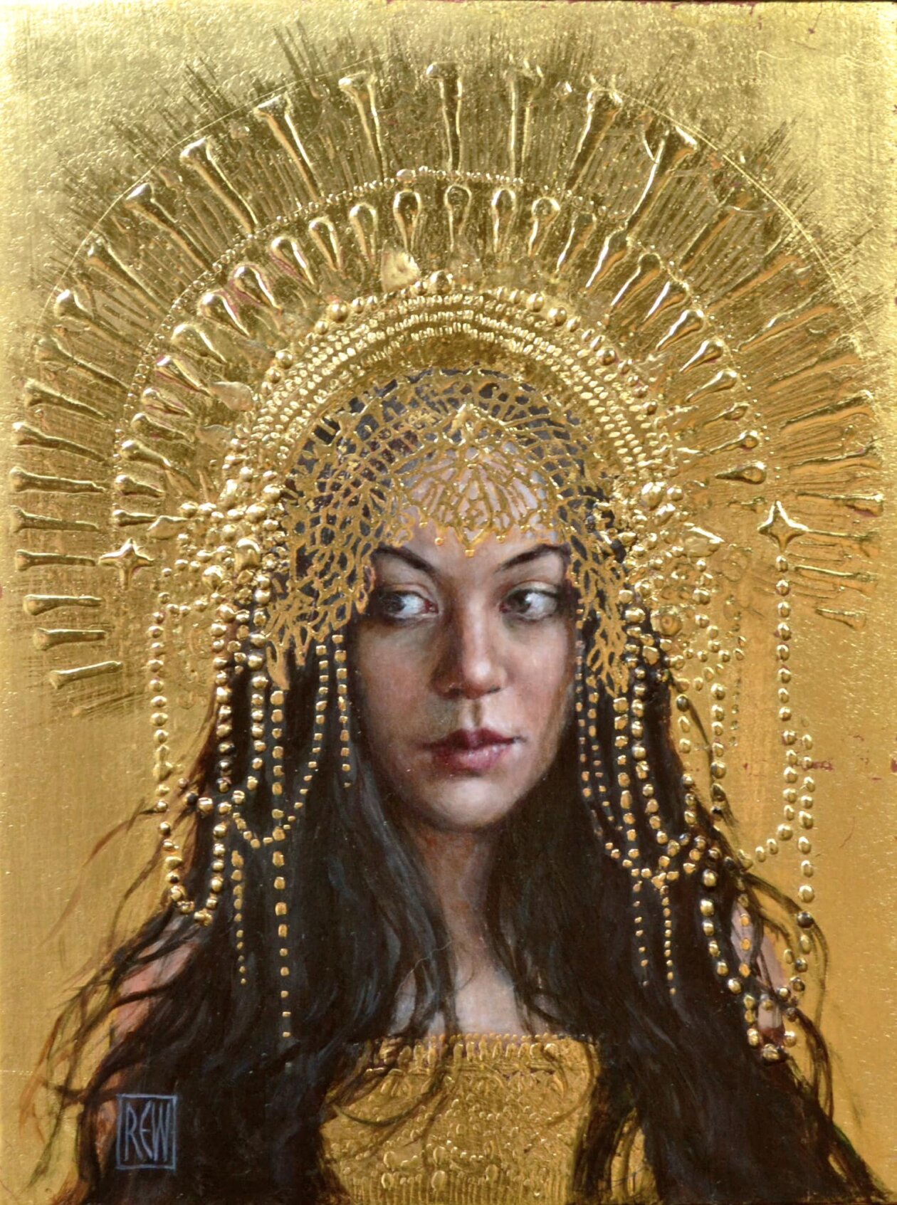 Realistic Figurative Paintings With Gold Ornaments By Stephanie Rew (9)
