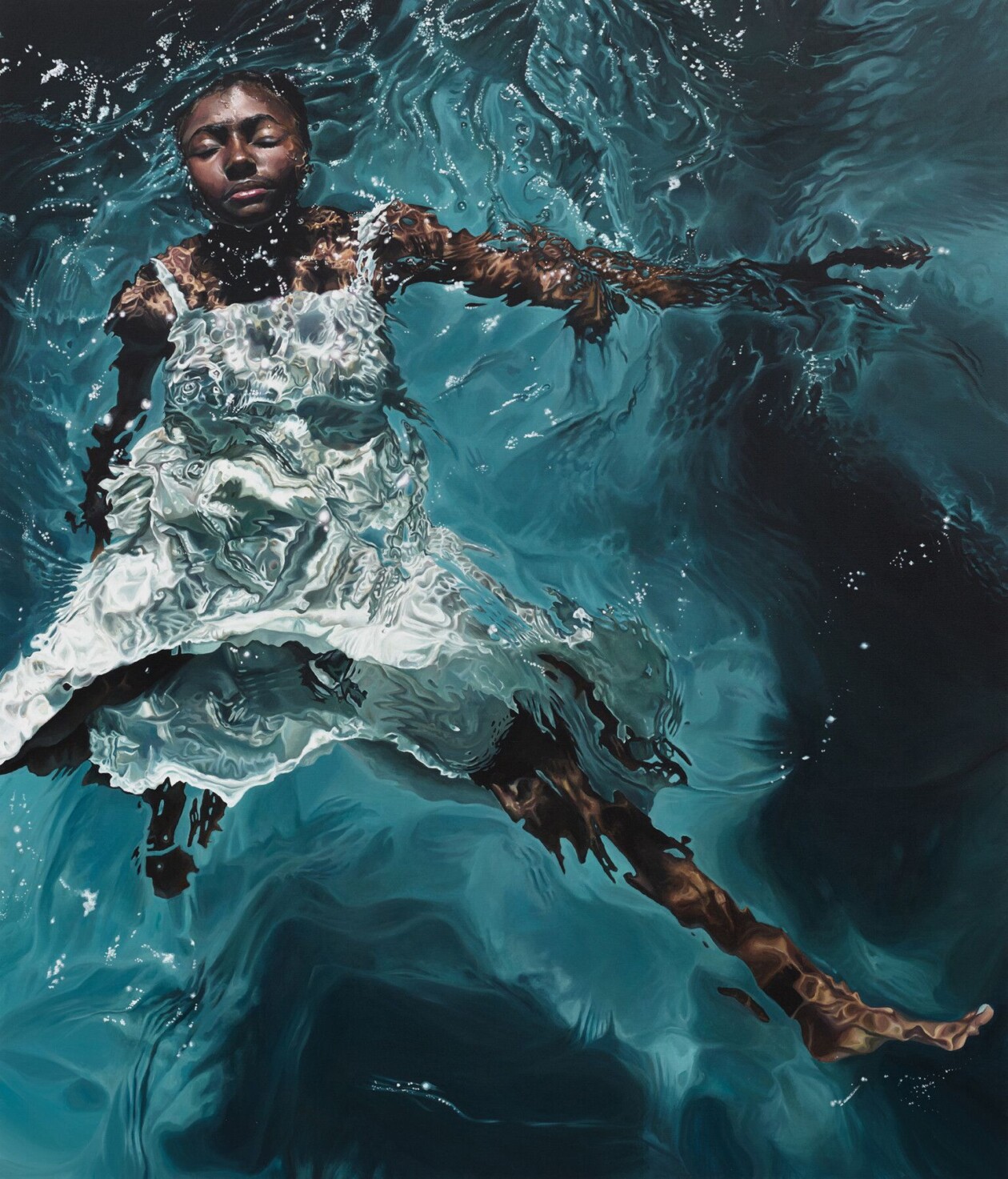 Photorealistic Paintings Of Contemplative And Serene Swimmers By Calida Rawles (2)