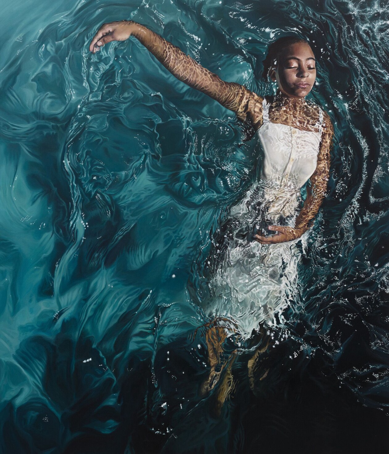 Photorealistic Paintings Of Contemplative And Serene Swimmers By Calida Rawles (7)