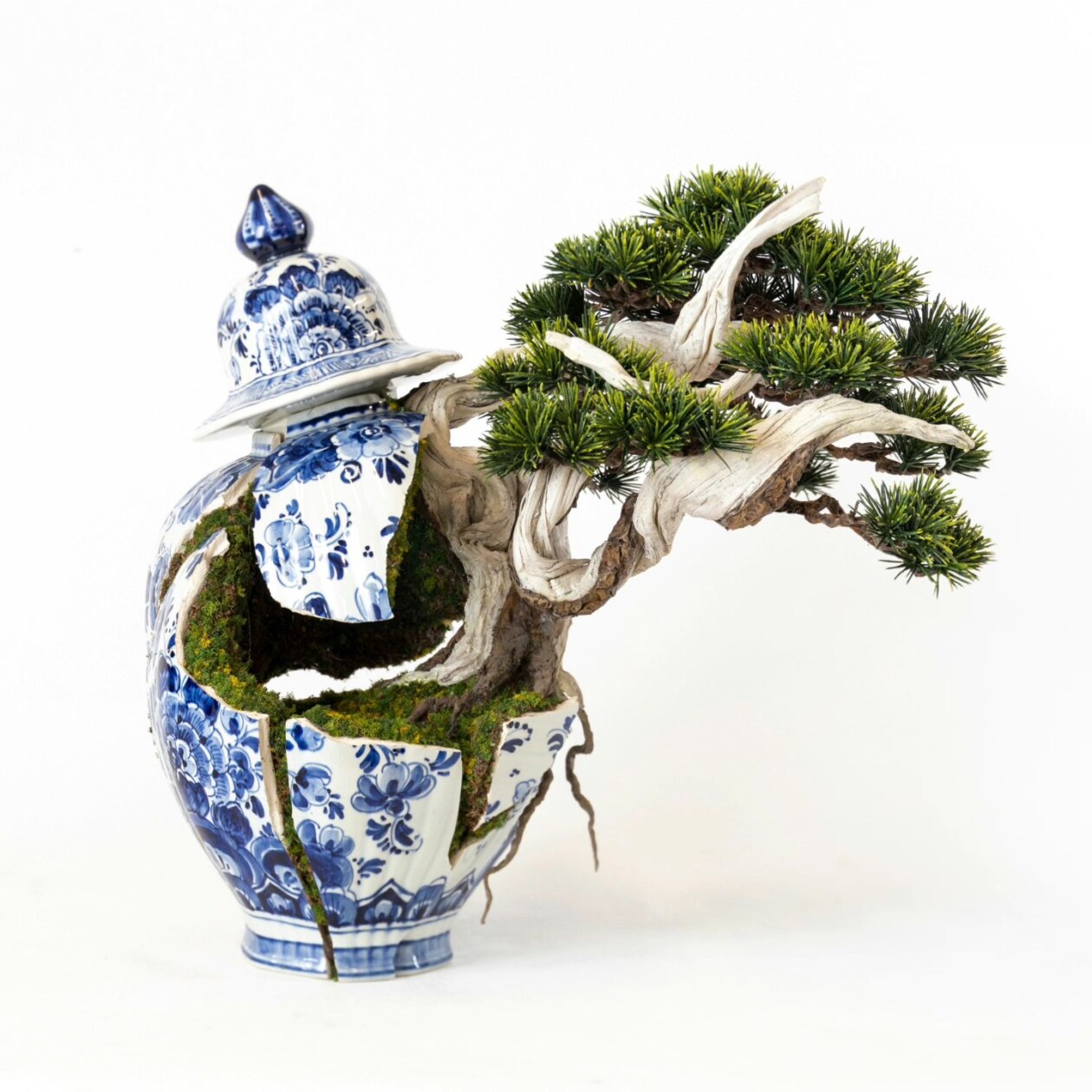 Bonsai Tree Sculptures Beautifully Bursting Through Broken Porcelain Vessels In Patrick Bergsma's Artworks (19)