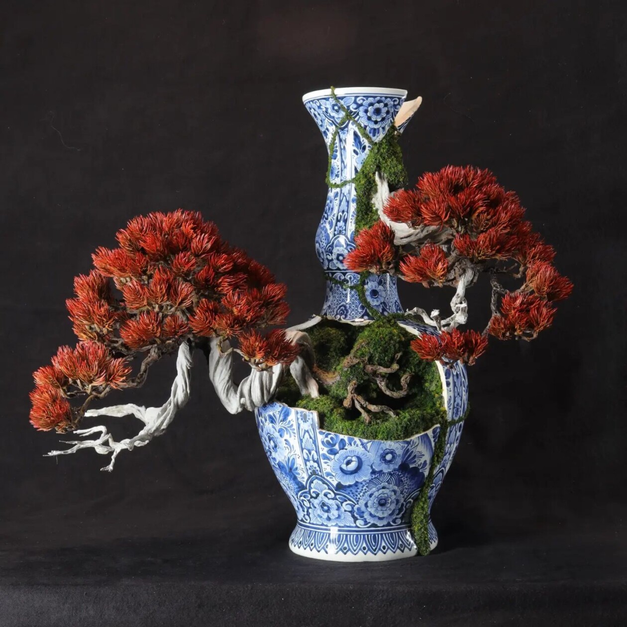 Bonsai Tree Sculptures Beautifully Bursting Through Broken Porcelain Vessels In Patrick Bergsma's Artworks (5)