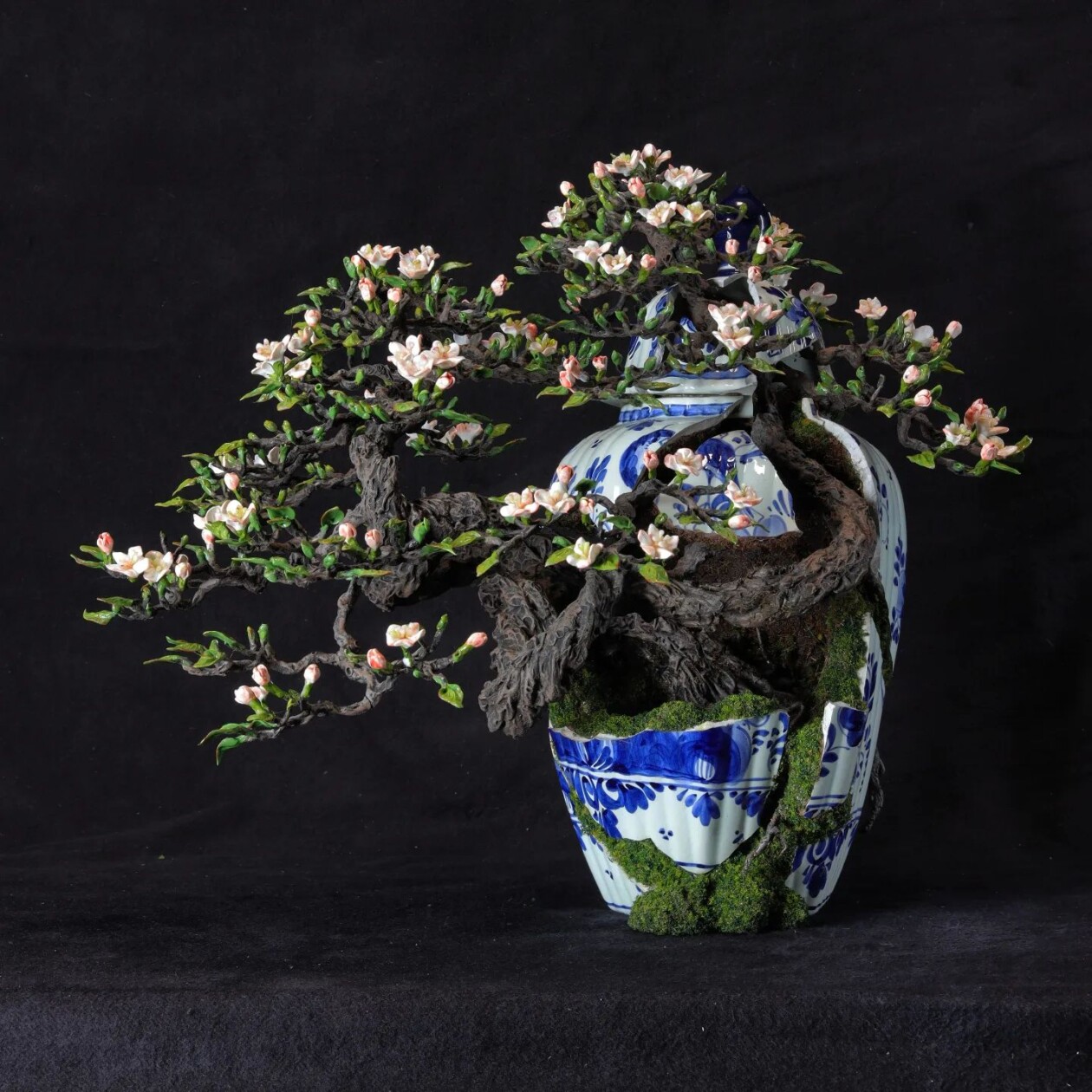 Bonsai Tree Sculptures Beautifully Bursting Through Broken Porcelain Vessels In Patrick Bergsma's Artworks (6)