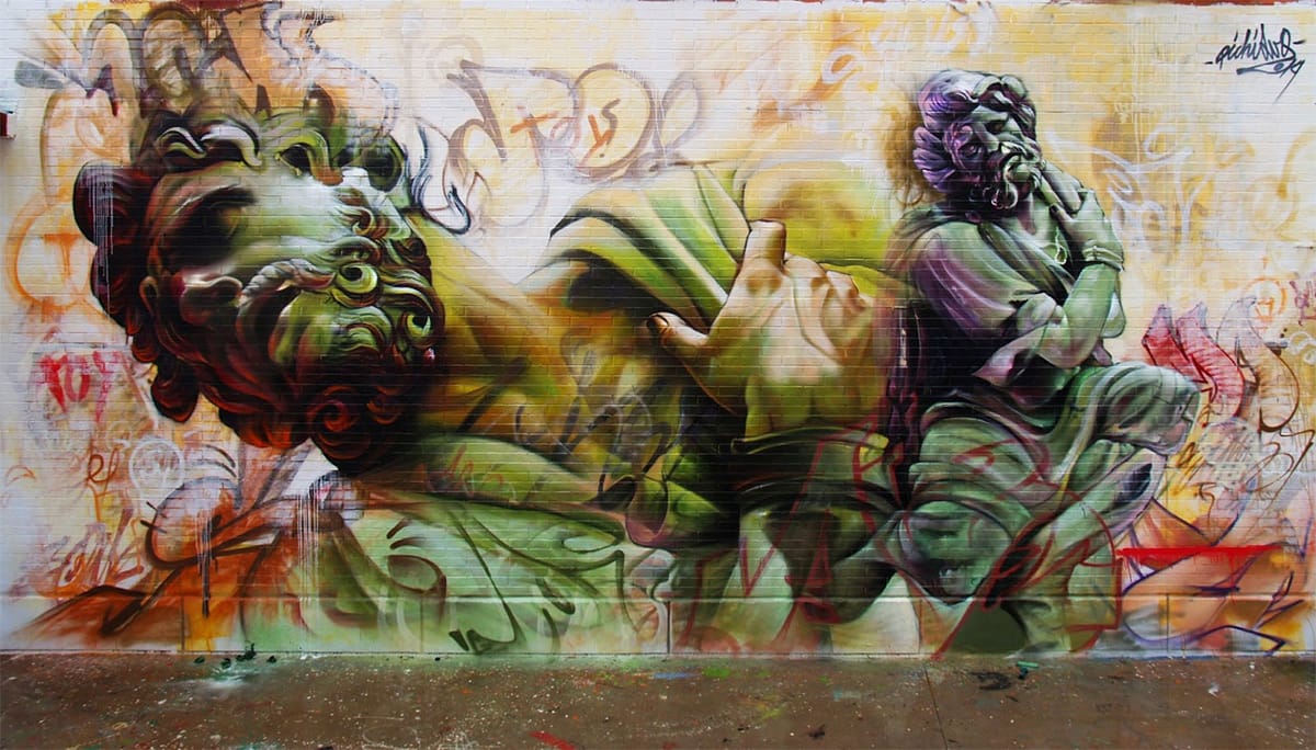 Impressive Monumental Murals That Blend Classical Figures And Graffiti By Pichiavo (6)