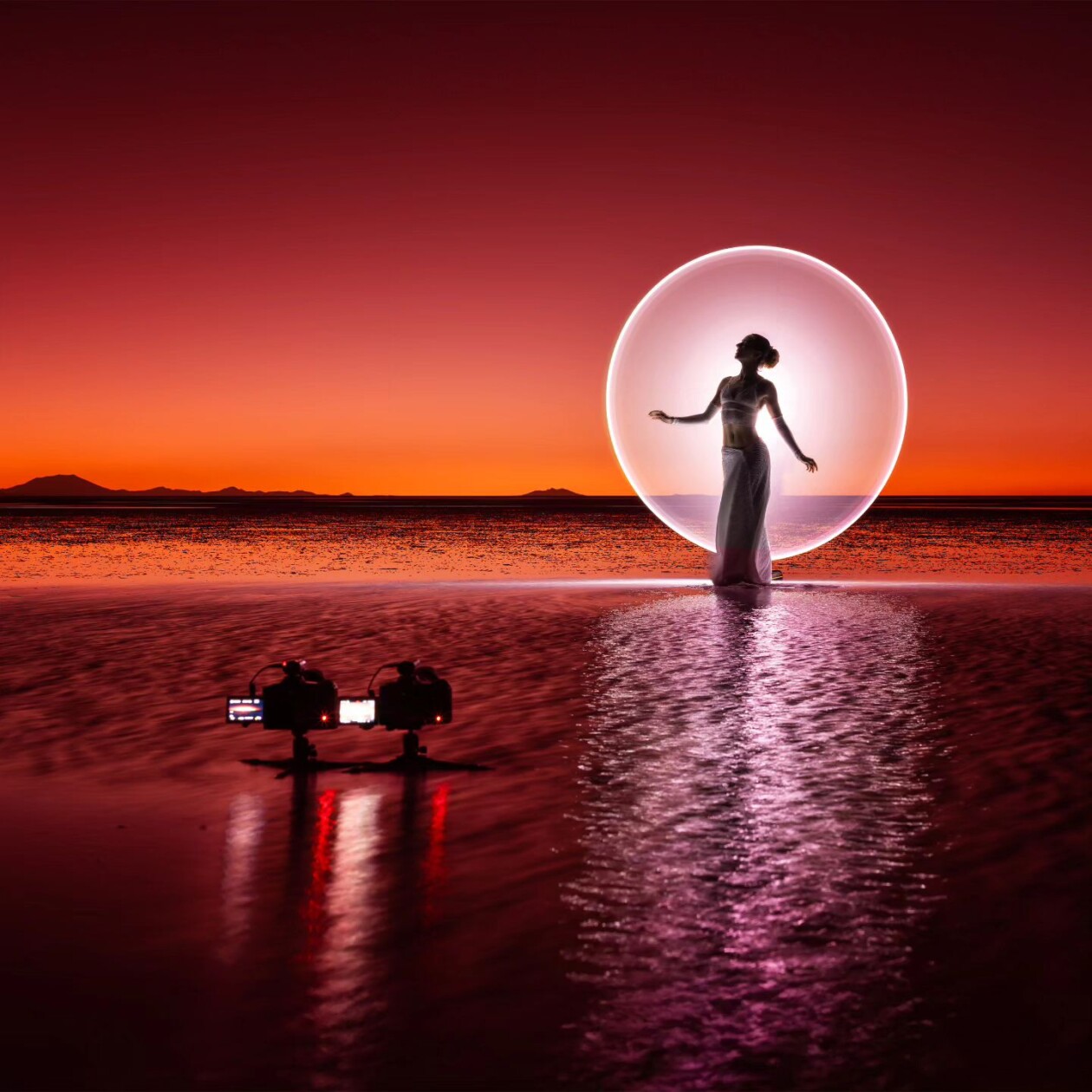 Mesmerizing Light Paintings Set Against A Fiery Red Sky At Bolivias Uyuni Salt Flat By Eric Pare And Kim Henry 1