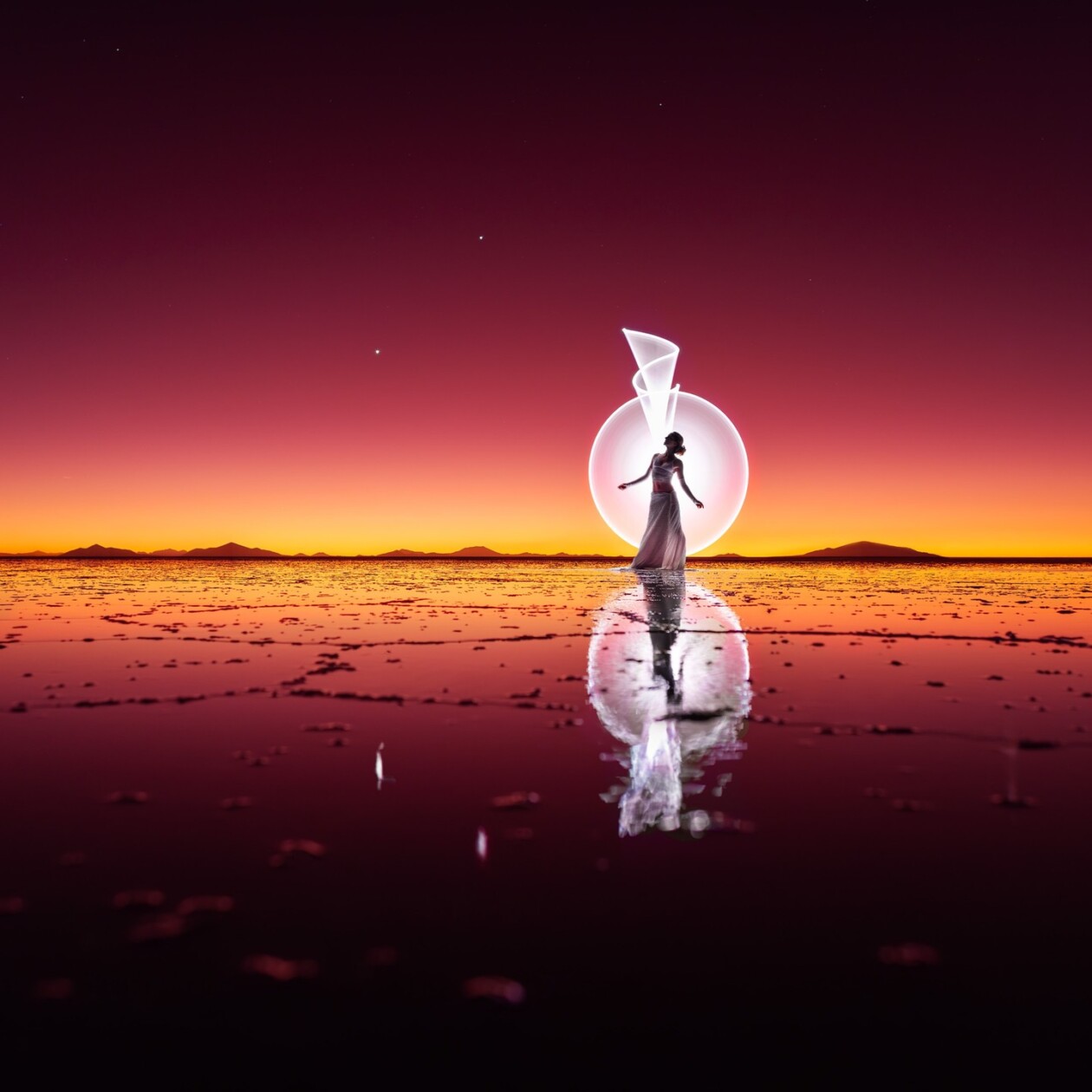 Mesmerizing Light Paintings Set Against A Fiery Red Sky At Bolivias Uyuni Salt Flat By Eric Pare And Kim Henry 1