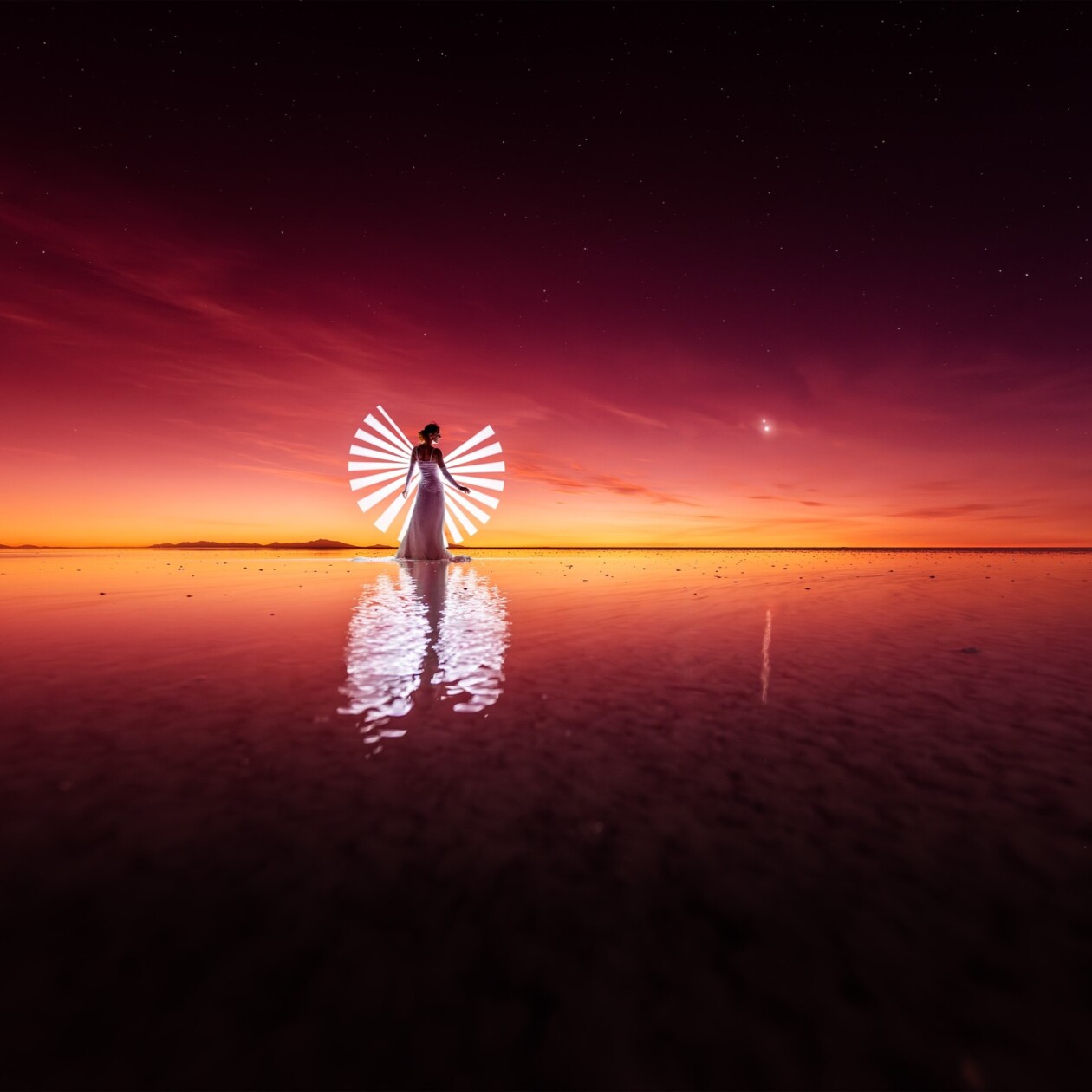 Mesmerizing Light Paintings Set Against A Fiery Red Sky At Bolivias Uyuni Salt Flat By Eric Pare And Kim Henry 2