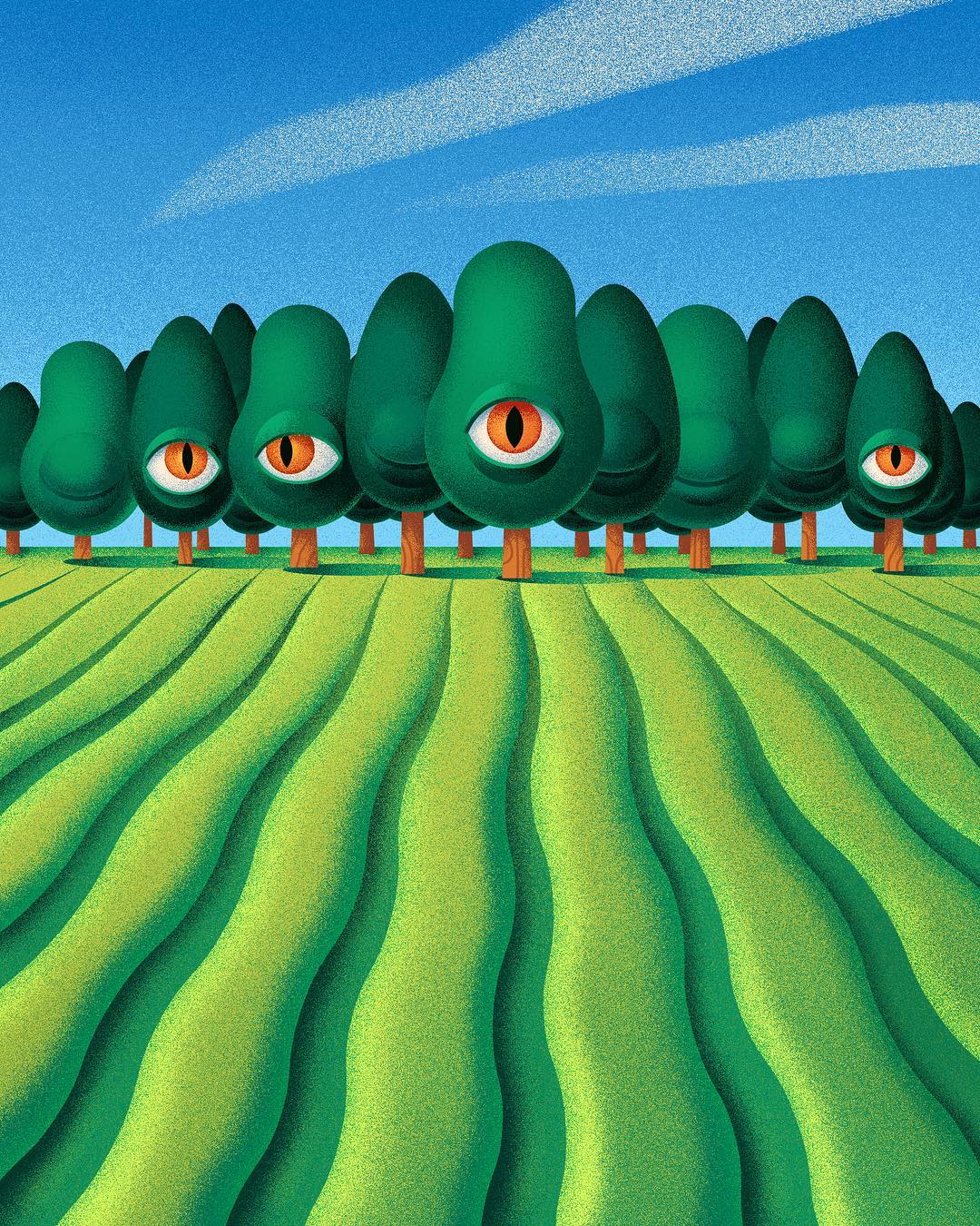 Marvelous Surrealistic Illustrations Of Eyes Peering From Plants And Animals By Ana Miminoshvili (1)