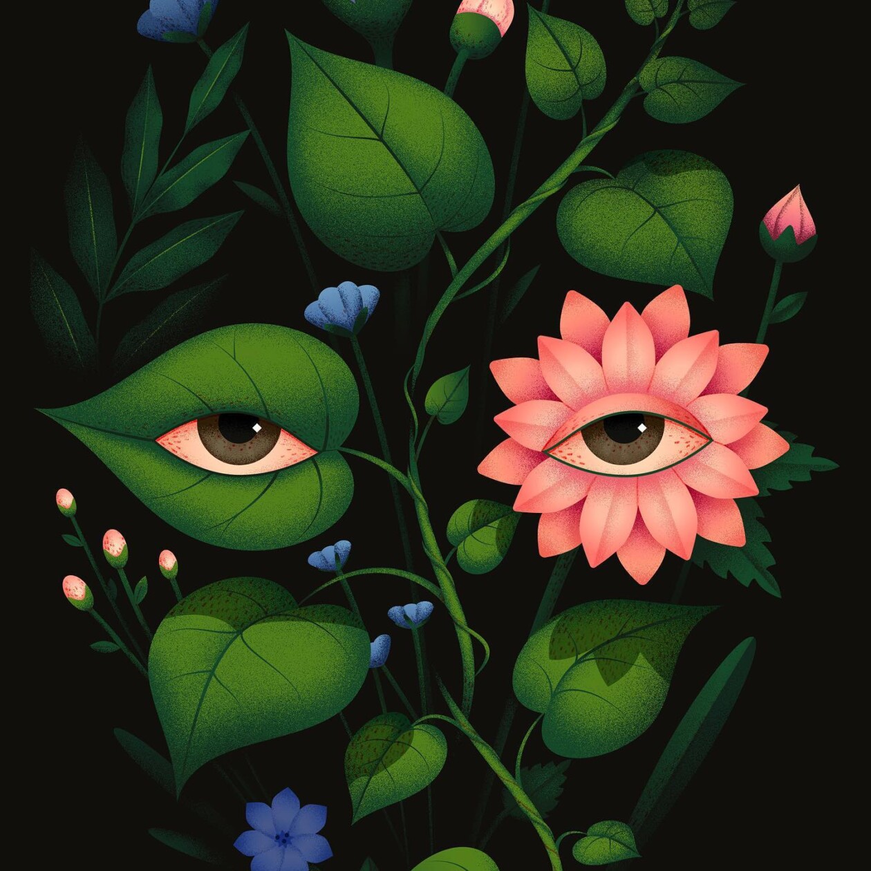 Marvelous Surrealistic Illustrations Of Eyes Peering From Plants And Animals By Ana Miminoshvili (2)