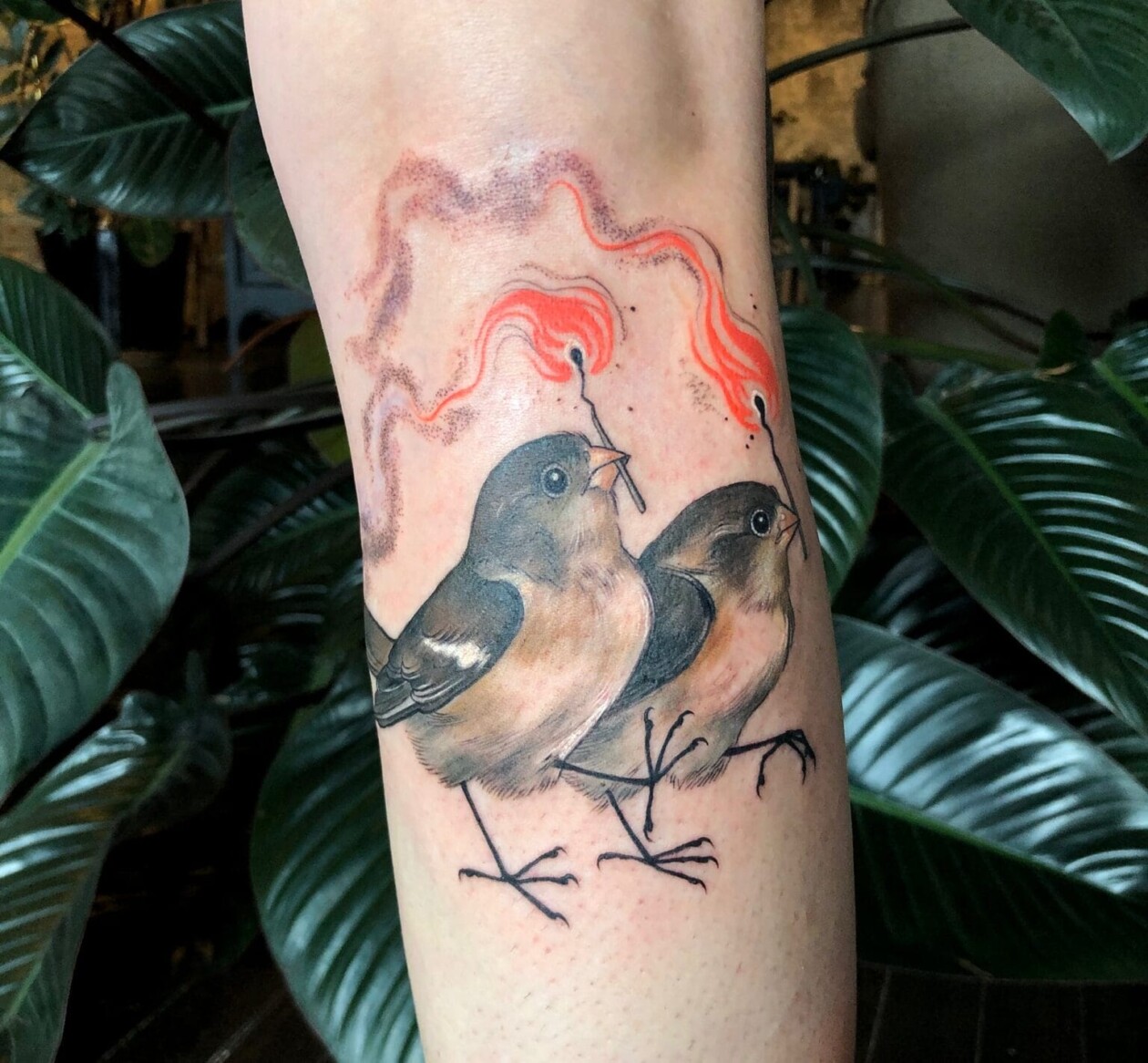 Stephanie Brown Creates Whimsical Tattoos Of Birds Holding A Lit Match Symbolizing Hope For A Better Future (2)